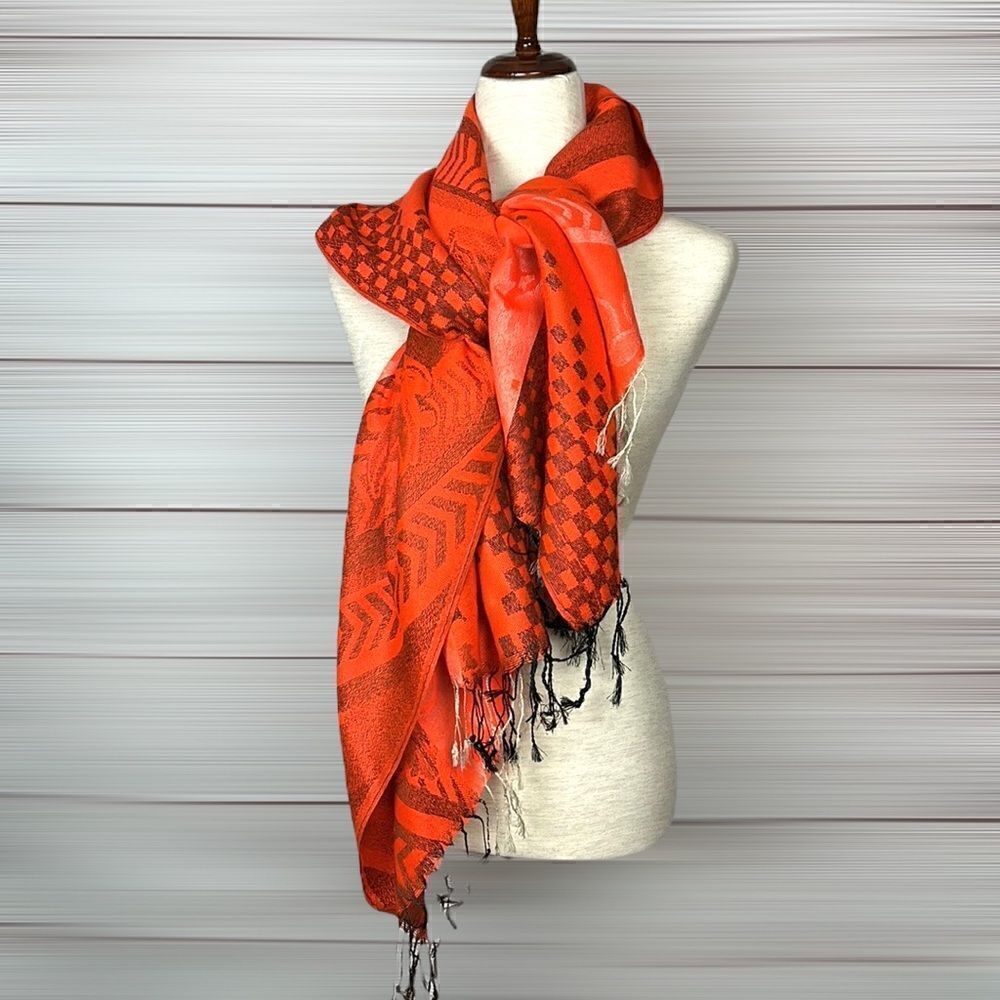 NWOT Orange Jacquard Scarf Wrap